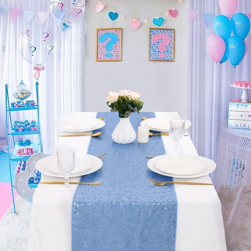 B.Cool B-COOL Baby Blue Table Runner Sequin Glitter Table Runners 4 Pack 12x72 Inch Party Supplies Fabric for Wedding Birthday Baby Shower Easter Holiday Anniversary Engagement Outdoor - Image 4